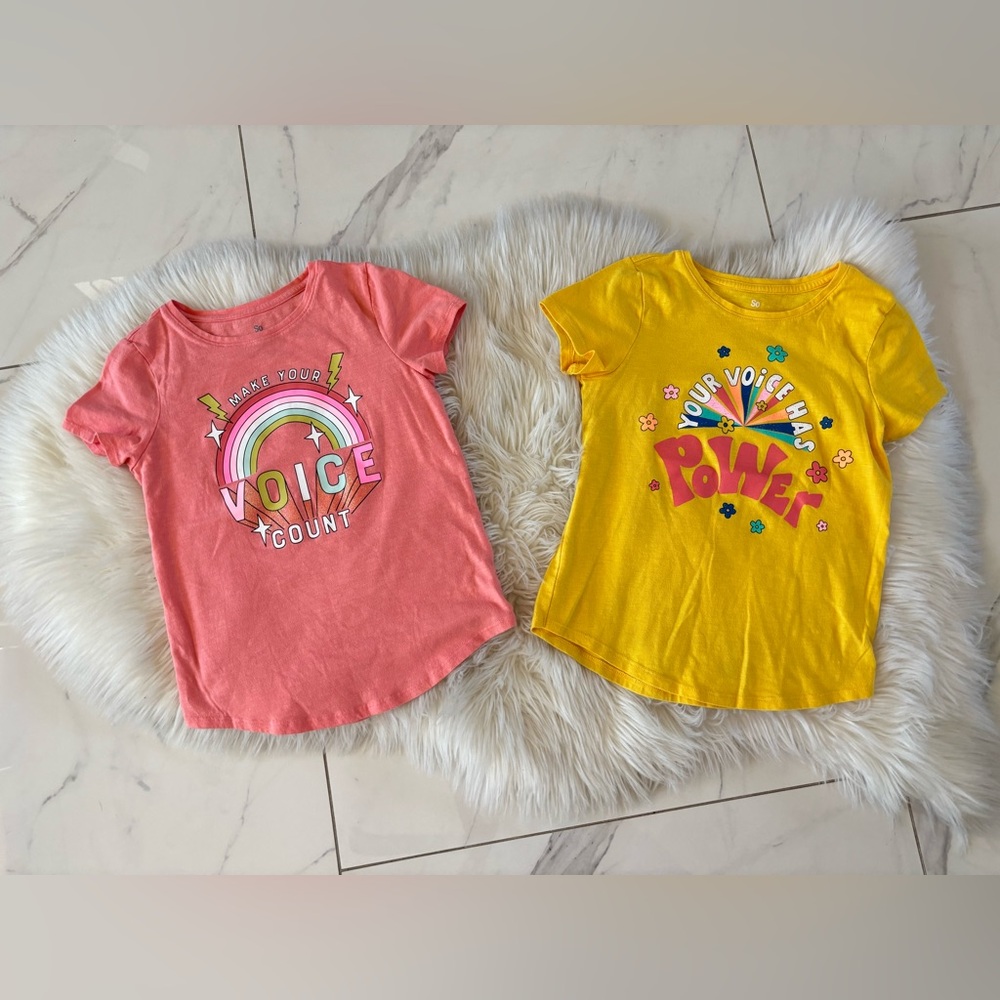 SO Kids Coral & Yellow 'Voice' Graphic Short Sleeve Tees bundle